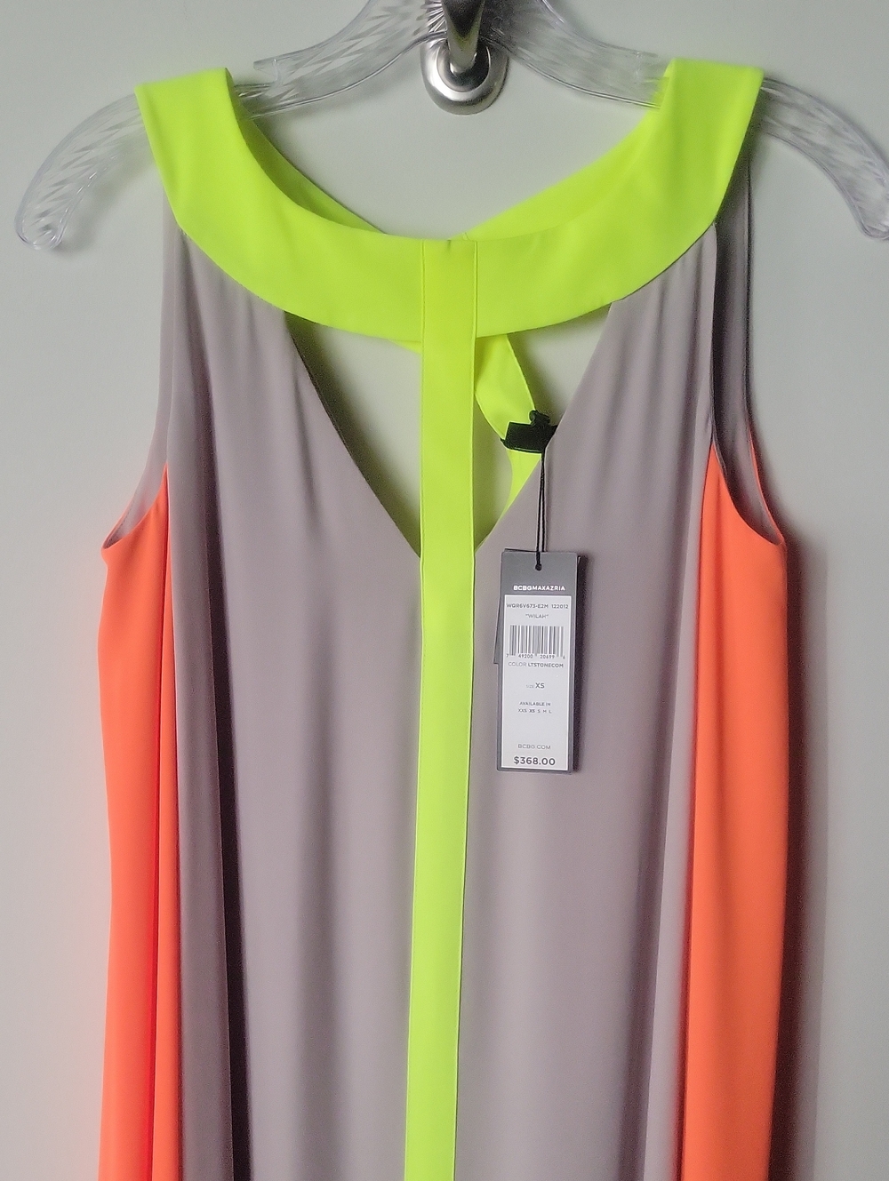 NWT BCBG Wilah Colorblock Neon Maxi Dress Long Orange Gray Relaxed Grecian XS - Picture 5 of 16